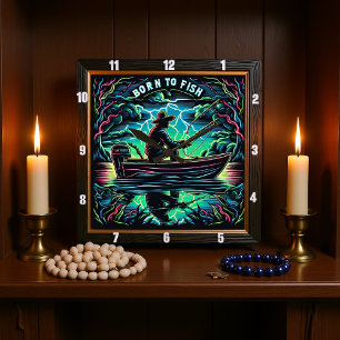 Born to Fish Storm Over Still Waters Square Wall Clock