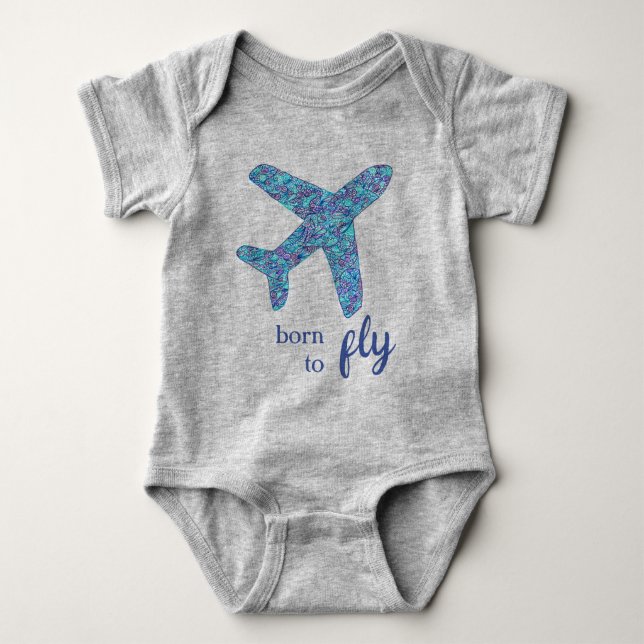"Born To Fly" Airplane   Baby Bodysuit (Front)