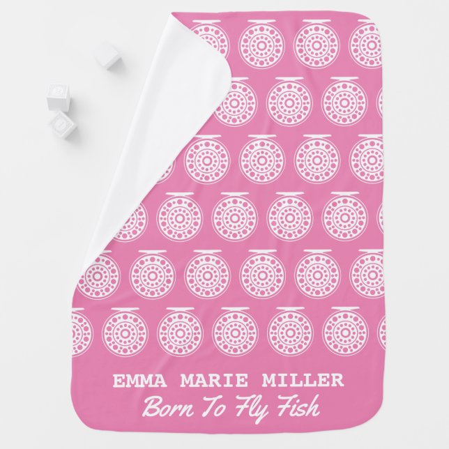 "Born to Fly Fish" Custom Pink Baby Blanket (In Situ)