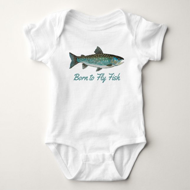 "Born to Fly Fish" Humorous Fishing Baby Bodysuit (Front)