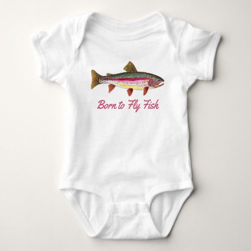 Born to Fly Fish Pink Rainbow Trout Baby Bodysuit