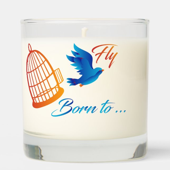 Born to Fly – Inspirational Blue Bird Freedom Scented Candle (Front)