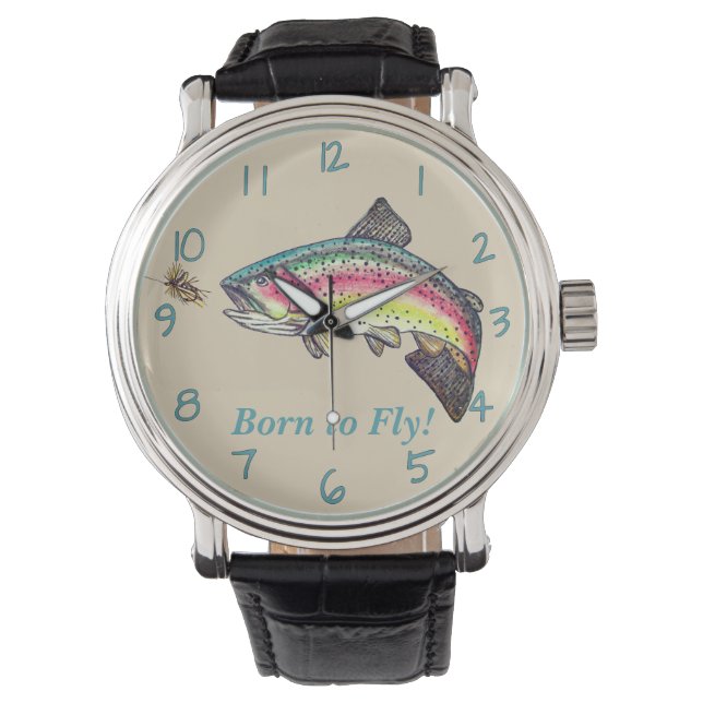 Born to Fly Jumping  Rainbow Trout Fly Fishing Watch (Front)