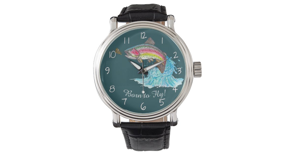 Born To Fly Jumping Rainbow Trout Fly Fishing Watch Zazzle Com