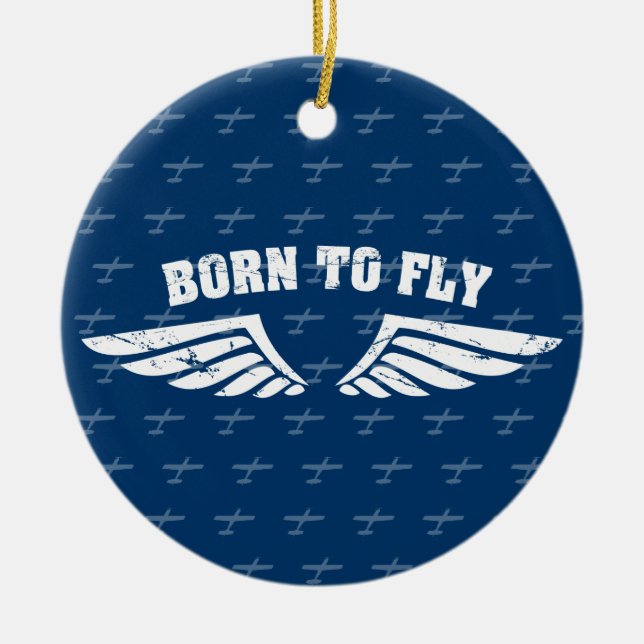 Born To Fly Wings - Blue Ceramic Ornament (Front)