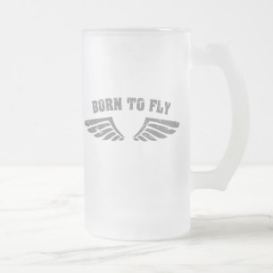 Born To Fly Wings Frosted Glass Beer Mug