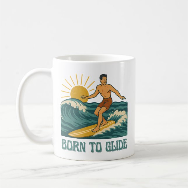 Born To Glide Cali Surfer -Retro Surf Art- Surfing Coffee Mug (Left)