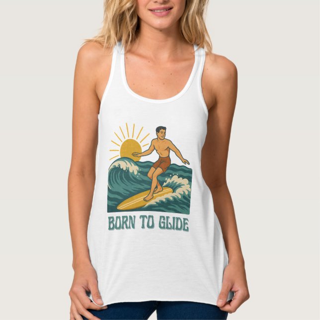 Born To Glide California Surfer Retro Graphic Surf Tank Top (Front)