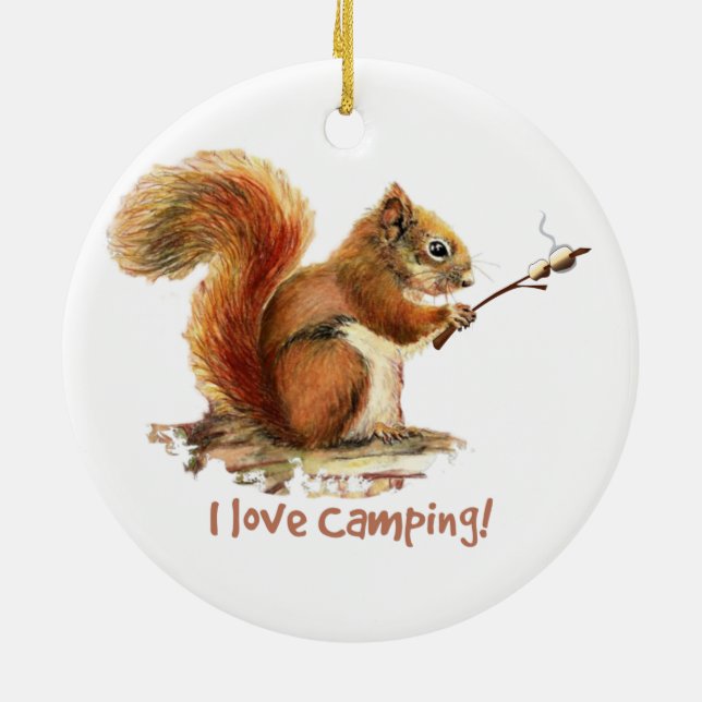 BORN TO GO CAMPING Fun Squirrel Cute Animal Quote Ceramic Ornament (Back)