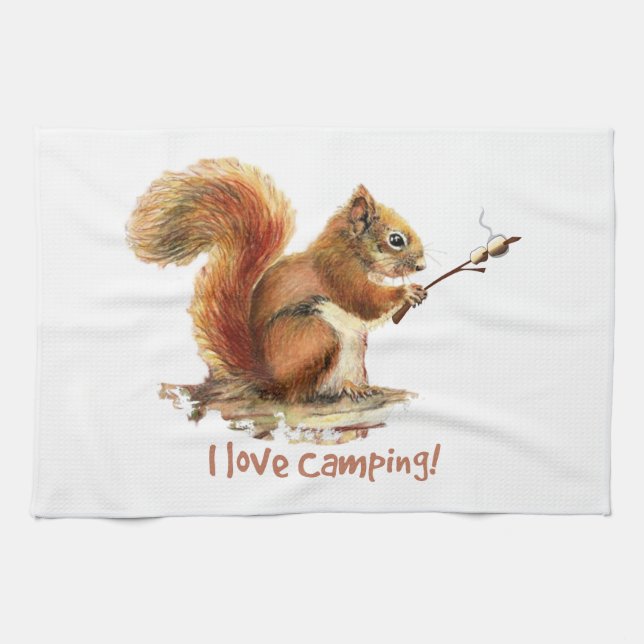 BORN TO GO CAMPING Fun Squirrel Cute Animal Quote Towel (Horizontal)