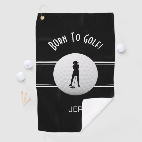 Born to Golf Custom Golfer Silhouette Sports Black Golf Towel