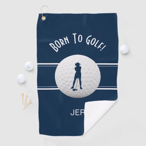Born to Golf Custom Golfer Sports Silhouette Blue Golf Towel