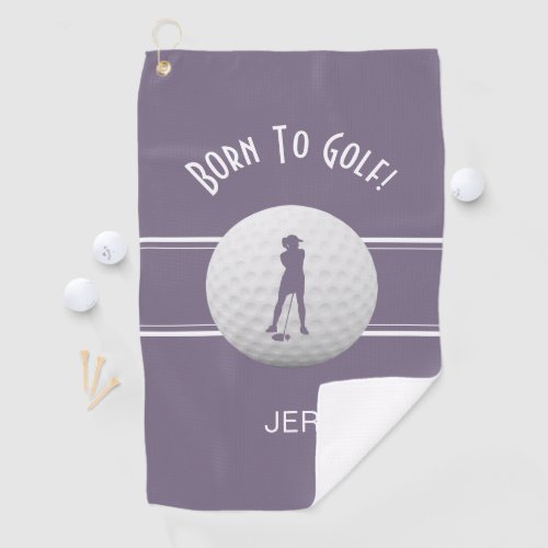 Born to Golf Golfer Sports Silhouette Purple Funny Golf Towel