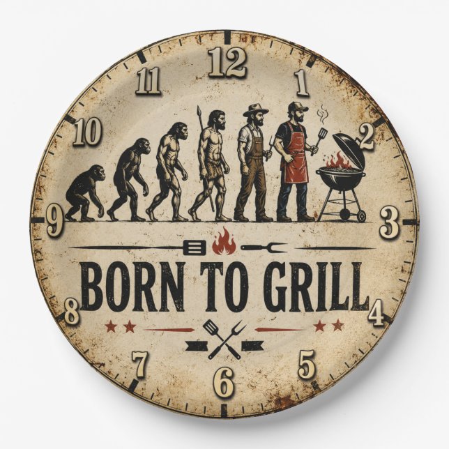 Born to Grill Funny BBQ Evolution Paper Plates (Front)