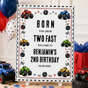 Born to Grow Two Fast Monster Trucks 2nd Birthday Foam Board