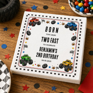 Born to Grow Two Fast Monster Trucks 2nd Birthday Napkins