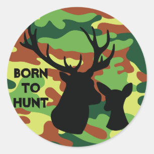 Born to Hunt Deer Buck Camo Army Colors Hunter Classic Round Sticker