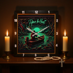 Born to Hunt Rustic Hunting Square Wall Clock