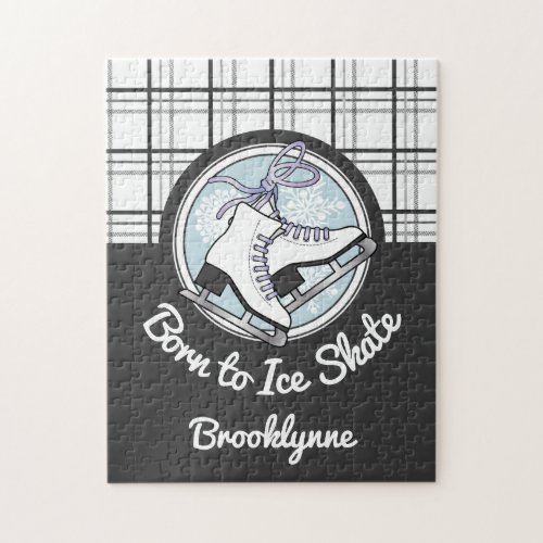 Born to Ice Skate _ Tartan Snowflakes Ice Skating Jigsaw Puzzle