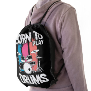 Born To Play Drums Drawstring Bag