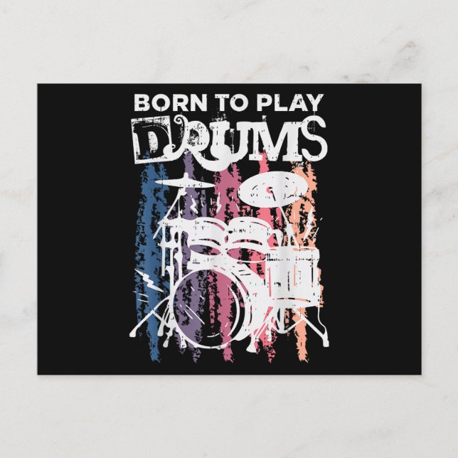 Born To Play Drums Drumming Rock Music Band Drumme Postcard (Front)