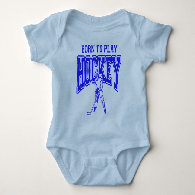 Born to Play Hockey (blue) Baby Bodysuit (Front)
