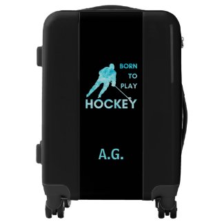Born to play hockey luggage initials frozen blue