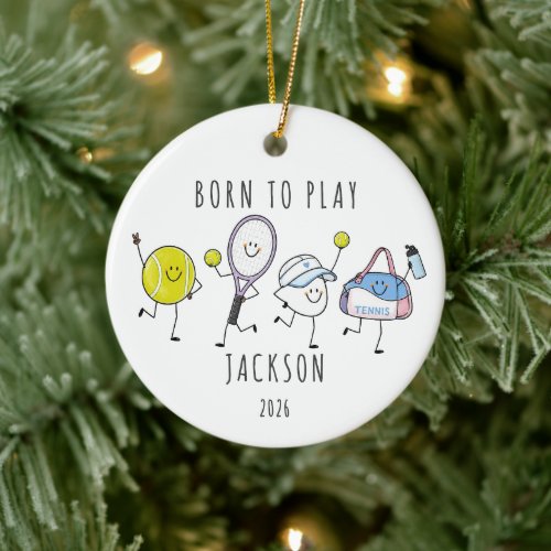 Born to Play Personalized Kids Tennis  Ceramic Ornament
