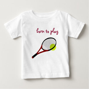 Born to play, Tennis Ball and Racquet, Trendy Chic Baby T-Shirt