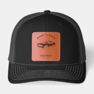 Born to Race Classic Muscle Car Retro Speed Design Leather Patch Hat