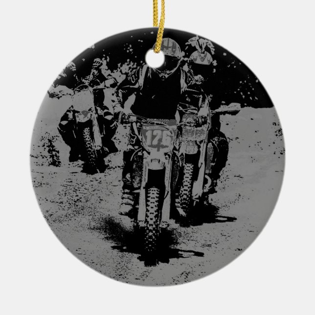"Born to Race" Motocross Dirt-Bike Champion Racer Ceramic Ornament (Front)