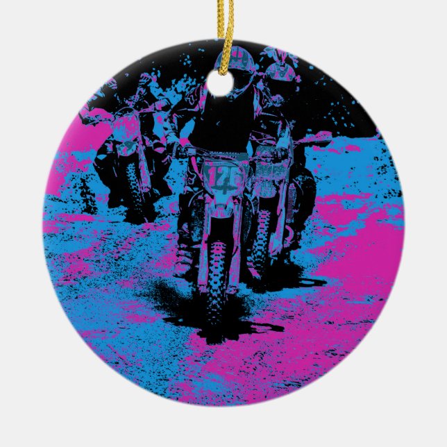 "Born to Race" Motocross Dirt-Bike Champion Racer Ceramic Ornament (Front)