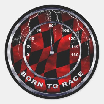 Born To Race Speedometer Classic Round Sticker by McPhotoPosters at Zazzle