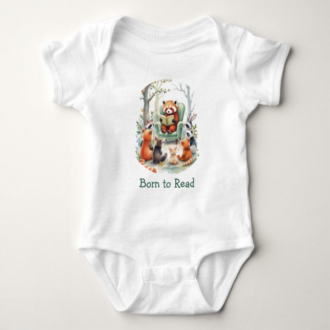Born to Read Cute Animal Story Time White Baby Bodysuit (Front)