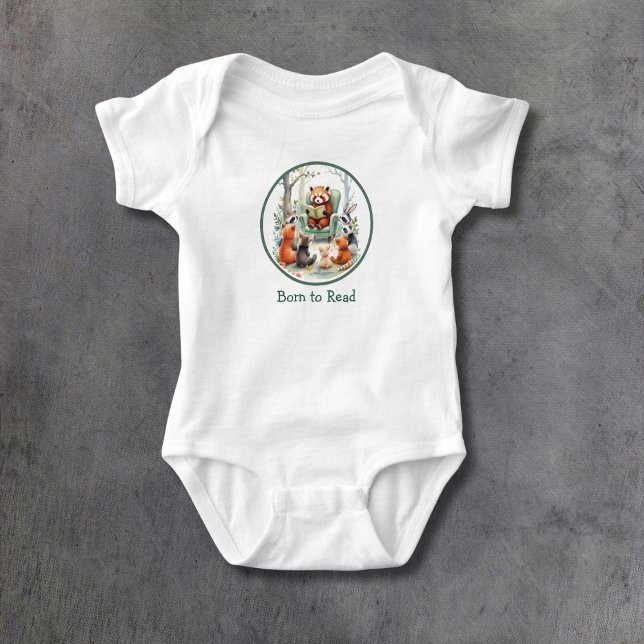 Born to Read Cute Animal Story Time White Baby Bodysuit (Creator Uploaded)