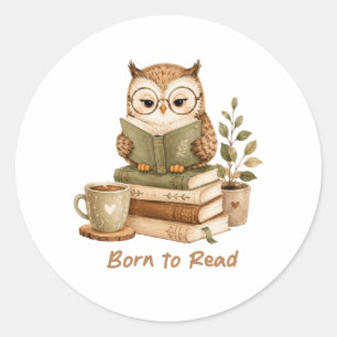 Born to Read Cute Owl Book Lover Design Classic Round Sticker