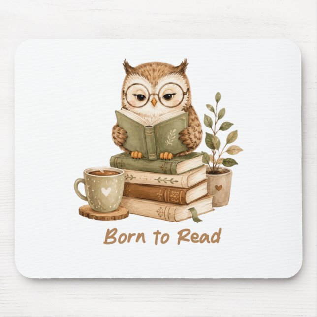Born to Read Cute Owl Book Lover mousepad (Front)