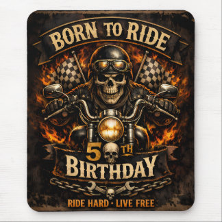 Born to Ride 50th Birthday Biker Skull Card Mouse Pad