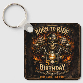 Born to Ride 50th Birthday Biker Skull Keychain