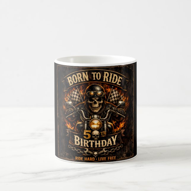 Born to Ride 50th Birthday Motorcycle Skull Mug (Center)