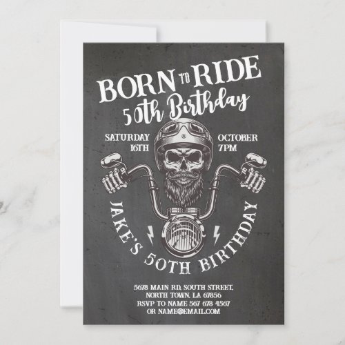 Born To Ride Biker Birthday Skull Chalk Invitation