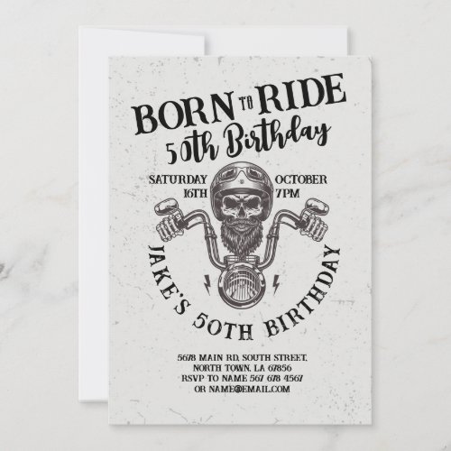 Born To Ride Biker Birthday Skull  Invitation