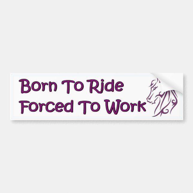 Born to ride, forced to work. Horse bumper sticker (Front)