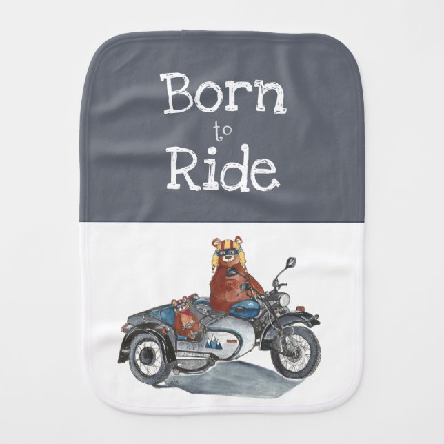 Born to Ride Motorcycle Bears Baby Burp Cloth (Front)