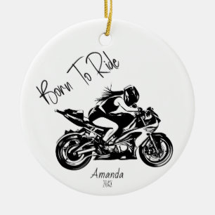 Born To Ride Personalized Name Ceramic Ornament
