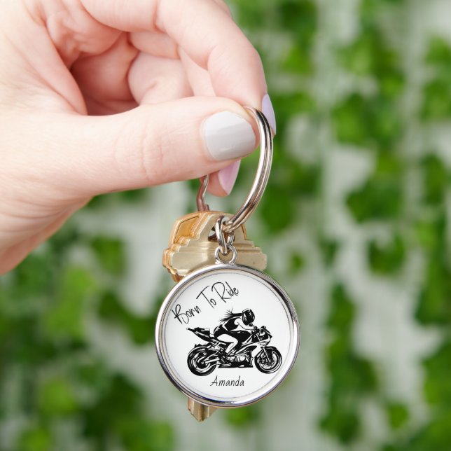 Born To Ride Personalized Name Keychain (Hand)