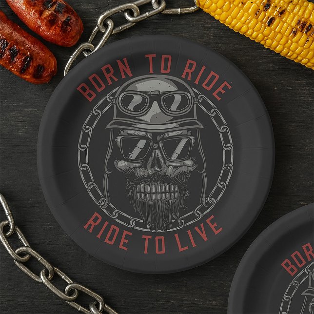 Born to Ride Skull Biker Ride to Live  Paper Plates (Creator Uploaded)