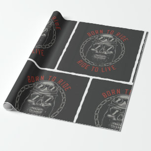 Born to Ride Skull Biker Ride to Live Wrapping Paper