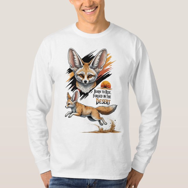 Born to Rise – Desert Sun Fennec Fox Illustration T-Shirt (Front)