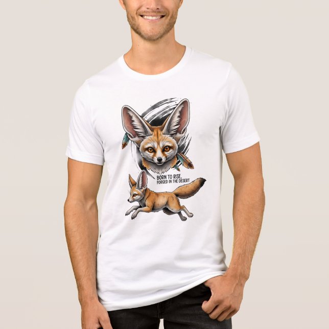 Born to Rise – Tribal Desert Fennec Fox Illustrati Tri-Blend Shirt (Front)